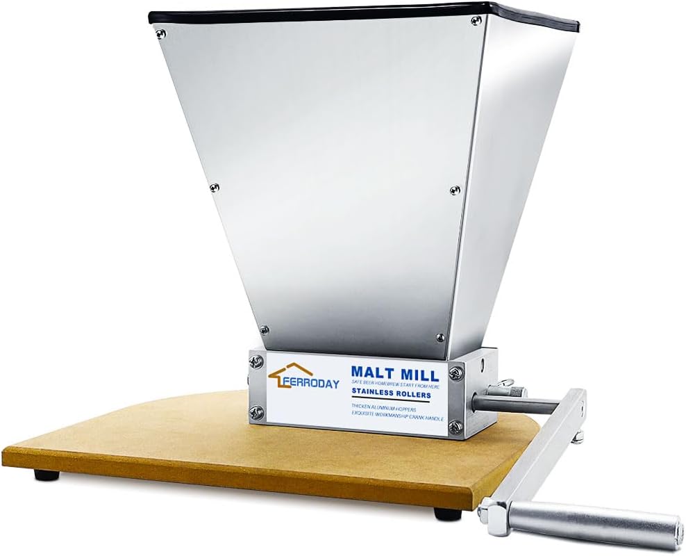 FERRODAY Malted Grain Mill for Grain Malt Barley, 2 Roller Stainless Steel